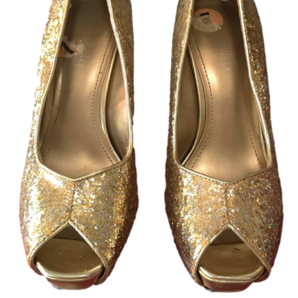 Nine West Gold Glitter Heels
